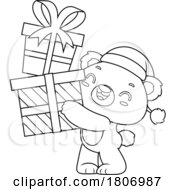 Poster, Art Print Of Cartoon Black And White Christmas Teddy Bear Carrying Gifts