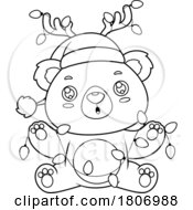 Poster, Art Print Of Cartoon Black And White Christmas Teddy Bear With A String Of Lights