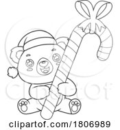 Cartoon Black And White Christmas Teddy Bear Holding A Candy Cane