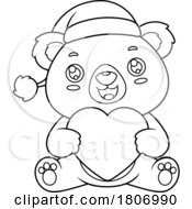 Poster, Art Print Of Cartoon Black And White Teddy Bear Holding A Merry Christmas Heart