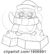 Cartoon Black And White Christmas Penguin On Ice by Hit Toon