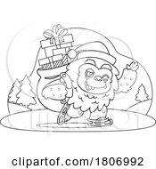 Poster, Art Print Of Cartoon Black And White Christmas Santa Yeti Ice Skating