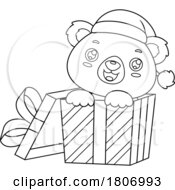 Poster, Art Print Of Cartoon Black And White Christmas Teddy Bear In A Gift Box
