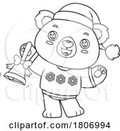 Poster, Art Print Of Cartoon Black And White Christmas Teddy Bear Ringing A Bell