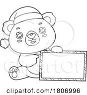 Cartoon Black And White Christmas Teddy Bear With A Sign