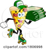 Cartoon Pizza Slice Mascot Delivering On Roller Skates