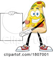 Cartoon Pizza Slice Mascot Presenting A Sign Or Menu