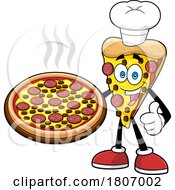 Cartoon Pizza Slice Mascot Chef Holding A Pie