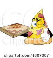 Cartoon Pizza Slice Mascot Carrying A Box