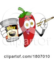Cartoon Chili Pepper Mascot With Ramen And Chopsticks