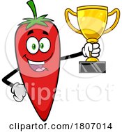 Cartoon Chili Pepper Mascot Holding A Trophy