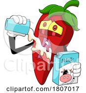 Cartoon Chili Pepper Mascot Gulping Milk