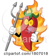 Poster, Art Print Of Cartoon Devil Chili Pepper Mascot With Fire