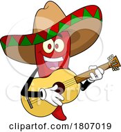Cartoon Mexican Chili Pepper Mascot Playing A Guitar
