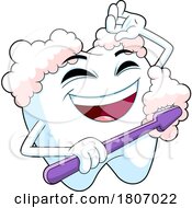 Cartoon Tooth Mascot Happily Brushing