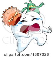 Cartoon Tooth Mascot Being Attacked By Germs And Bacteria
