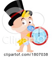 Poster, Art Print Of Cartoon New Year Baby With A Clock