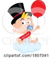 Cartoon New Year Baby With A Balloon On A Cloud