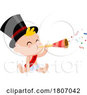 Cartoon New Year Baby Blowing A Horn