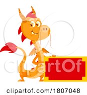 Poster, Art Print Of Cartoon Chinese Dragon With A Sign