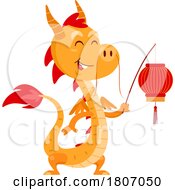 Poster, Art Print Of Cartoon Chinese Dragon With A Lantern