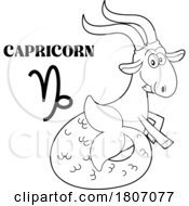 Poster, Art Print Of Cartoon Black And White Capricorn Sea Goat