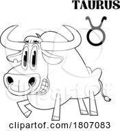 Poster, Art Print Of Cartoon Black And White Taurus Bull