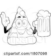 Cartoon Black And White Pizza Slice Mascot With A Beer