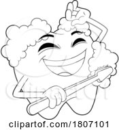 Cartoon Black And White Tooth Mascot Happily Brushing