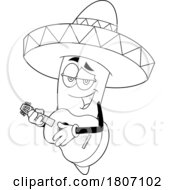 Poster, Art Print Of Cartoon Black And White Mexican Chili Pepper Mascot Playing A Guitar