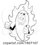 Poster, Art Print Of Cartoon Black And White Chili Pepper Mascot With Fire