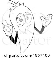 Cartoon Black And White Female Chili Pepper Mascot