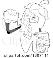 Cartoon Black And White Chili Pepper Mascot Gulping Milk