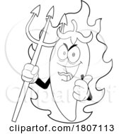 Poster, Art Print Of Cartoon Black And White Devil Chili Pepper Mascot With Fire