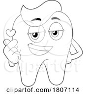 Poster, Art Print Of Cartoon Black And White Tooth Mascot With Paste Hair And A Heart