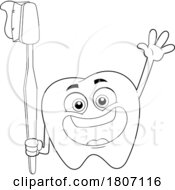 Poster, Art Print Of Cartoon Black And White Tooth Mascot With A Brush And Paste