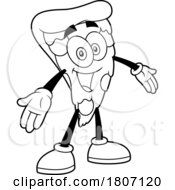 Cartoon Black And White Pizza Slice Mascot Welcoming
