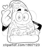 Poster, Art Print Of Cartoon Black And White Pizza Slice Mascot With A Heart