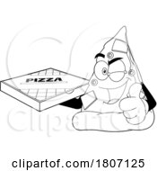 Cartoon Black And White Pizza Slice Mascot Carrying A Box