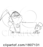 Poster, Art Print Of Cartoon Black And White New Year Baby And Father Time With A Sign