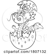 Poster, Art Print Of Cartoon Black And White Chinese Dragon Hatching