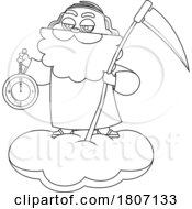 Cartoon Black And White Father Time Holding A Clock