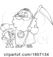 Cartoon Black And White New Year Baby And Father Time