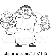 Poster, Art Print Of Cartoon Black And White New Year Baby And Father Time