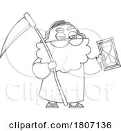 Cartoon Black And White Father Time Holding An Hourglass