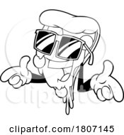 Poster, Art Print Of Cartoon Black And White Pizza Slice Mascot Wearing Sunglasses