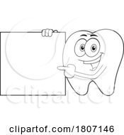 Poster, Art Print Of Cartoon Black And White Tooth Mascot With A Sign