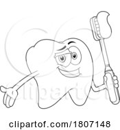 Cartoon Black And White Tooth Mascot Holding A Brush by Hit Toon