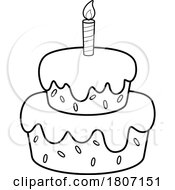 Poster, Art Print Of Cartoon Black And White First Birthday Cake With A Candle
