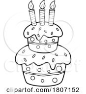 Poster, Art Print Of Cartoon Black And White Third Birthday Cake With Candles